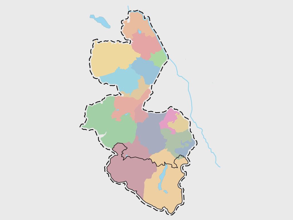 Karte mit farbig markierten Flächen aller Gemeinden im Berchtesgadener Land