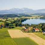 Aerial view with a view over Lake Abtsdorf to Hochstaufen