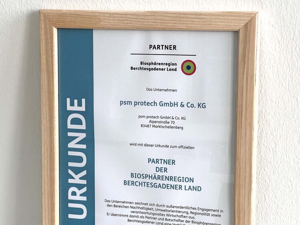 Partnerurkunde der psm protech GmbH & Co. KG