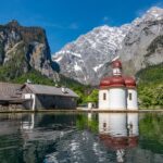 View over the pilgrimage church of St. Bartholomä to the Watzmann east face