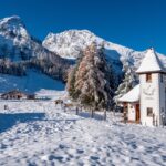 Winter on the Kühroint Alm with a view of the Watzmann mountain range