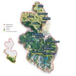 Karte mit der Zonierung der Biosphärenregion (Entwicklungszone im Norden, anschließend Pufferzone und Kernzone im Süden) sowie mit den Grenzen des Nationalpark Berchtesgaden und der Biosphärenregion. Zusätzlich verortet sind alle Gemeinden im Berchtesgadener Land.